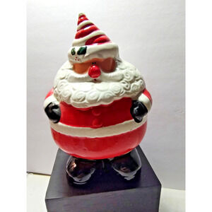 Santa Claus Ceramic Round 7.5 " tall Coin Bank Stopper included